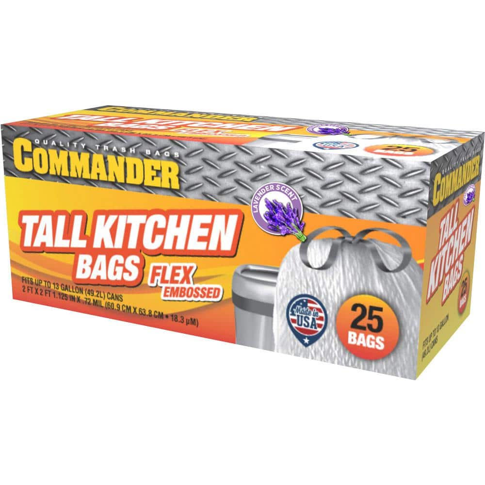 Commander 13 Gal. 0.7 MIL Lavender Scent Tall White Trash Bags-24 in. x 25 in.-Pack of 25 For Home and Kitchen