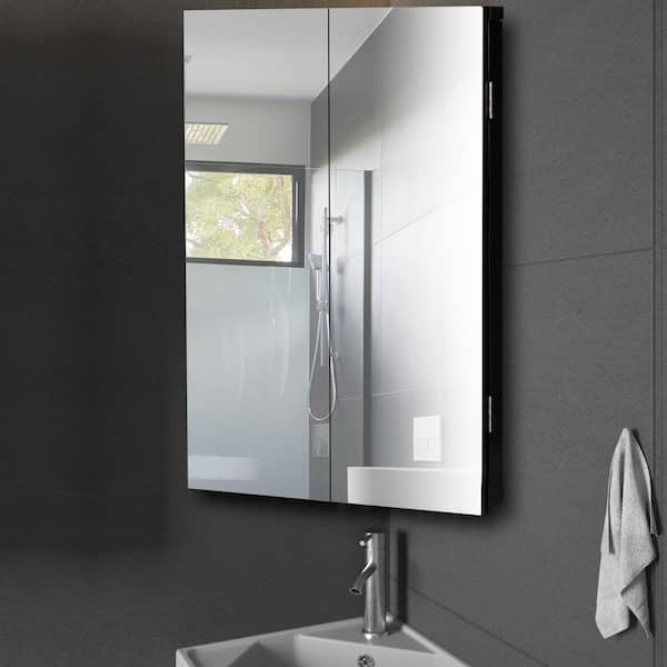 eclife 17.8 in. W x 23.5 in. H Rectangular Double Door Corner Surface Mount Frameless Medicine Cabinet with Mirror in White