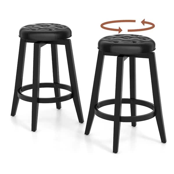 Costway 26 in. Black Wood Bar Stool Counter Stool with Upholstered Seat (Set of 2)