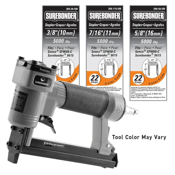 Pneumatic Upholstery Stapler with 22-Gauge Upholstery Staples (3/8 in., 7/16 in. and 5/8 in.)