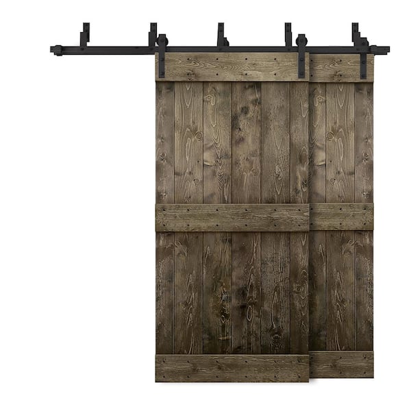 CALHOME 68 in. x 84 in. Mid-Bar Bypass Espresso Stained DIY Solid Wood Interior Double Sliding Barn Door with Hardware Kit