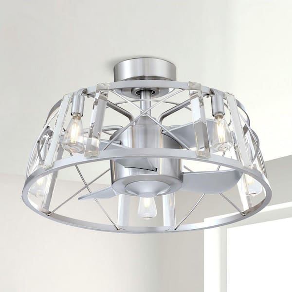 23 in. Modern Indoor Brushed Nickel Caged Bladeless Crystal Ceiling Fan with Light and Remote Control