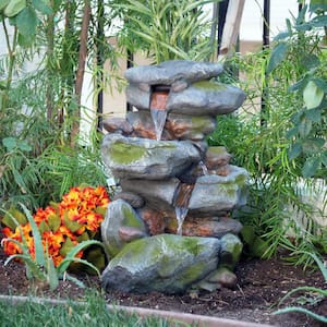 22 in. Tall Outdoor 3-Tier Rock Waterfall Fountain with LED Lights