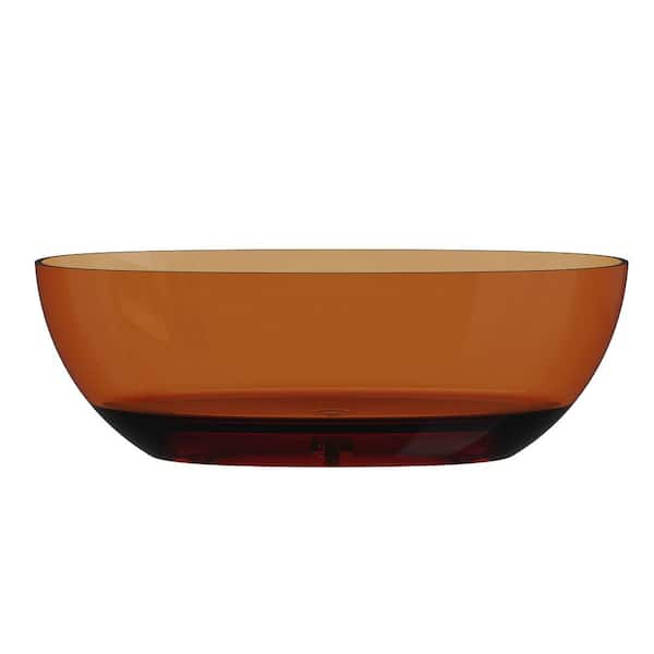 Dimakai 66.9 in. x 29.5 in. Resin Translucent Freestanding Oval Soaking Bathtub with Center Drain and Hose in Caramel