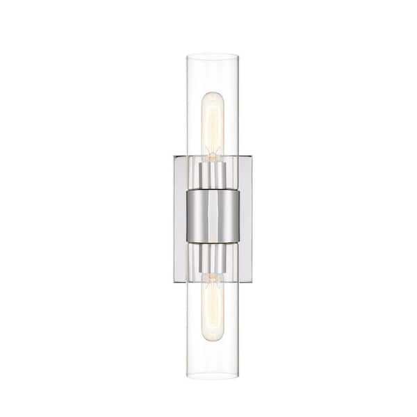 Designers Fountain Anton 4.5 in. 2-Light Chrome Transitional Wall Sconce with Clear Glass Shades