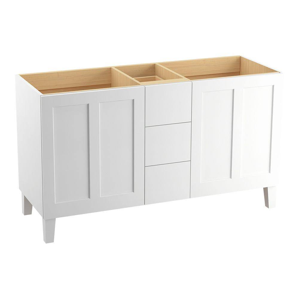 Poplin 60" Linen White Double Freestanding Vanity with 2 Doors and 3 Drawers