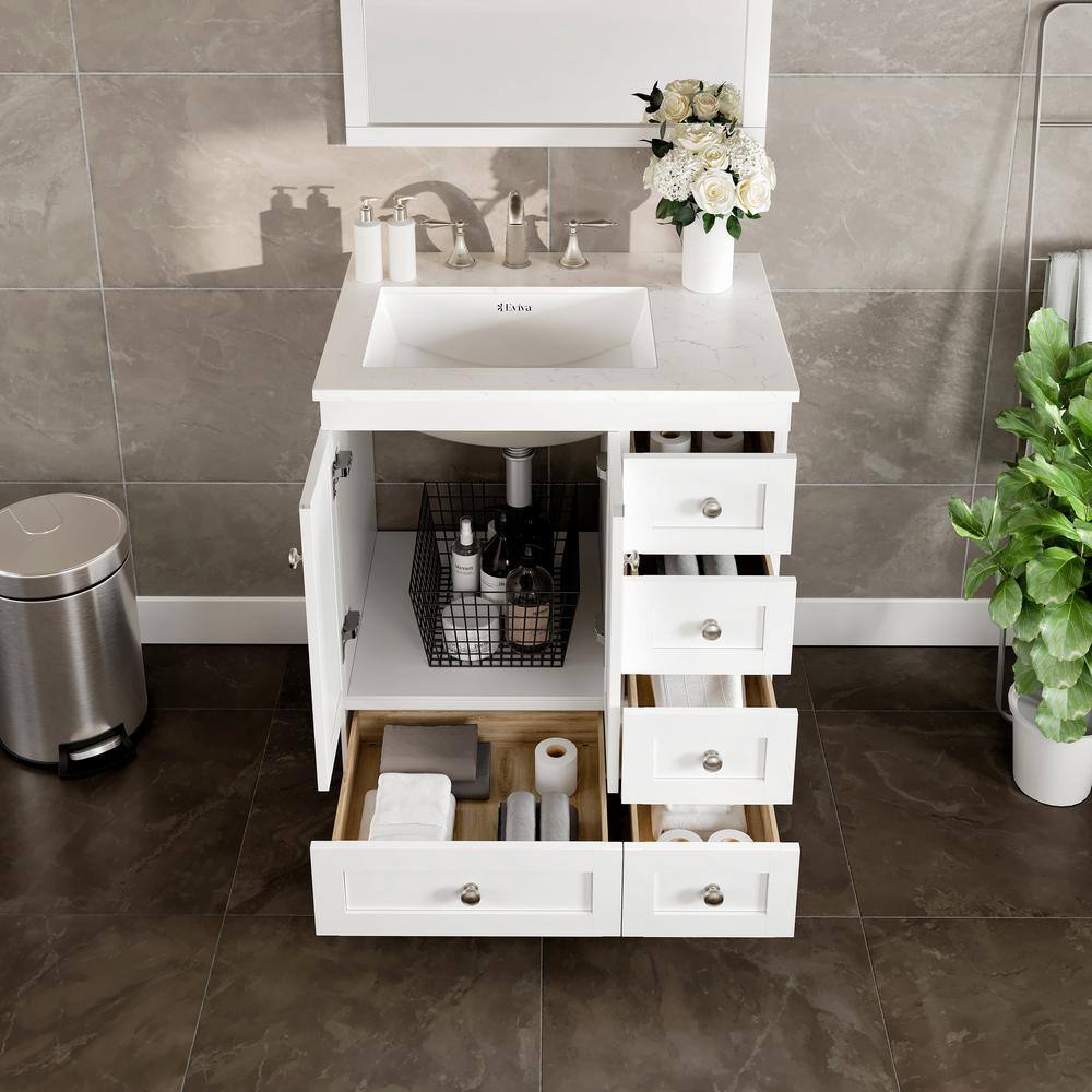 White Solid Wood Bathroom Vanity with Carrara Quartz Top and Sink