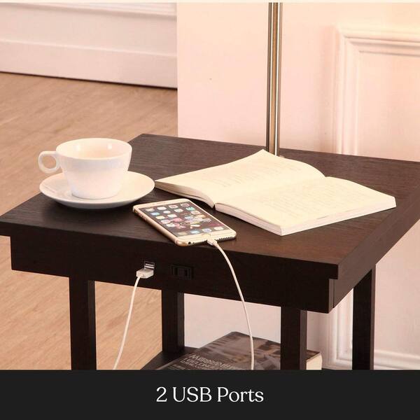 Brightech Madison 56 In Black Narrow, White End Table With Built In Lamp And Usb Port