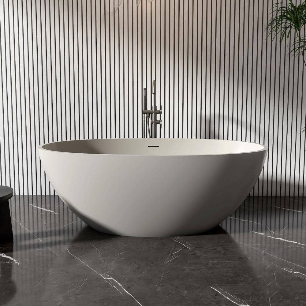 55 in. x 30 in. Solid Surface Flatbottom Freestanding Soaking Bathtub in Matte Beige price history on PriceWatchPro