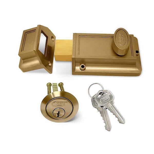 Surface Mounted Heavy Duty Rim Deadbolt-Die Cast, Bronze Lacquer Finish-Rim Cylinder with 2 KW1 keys-with Strike
