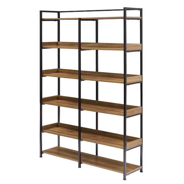 Unbranded 47.2 in. W x 13 in. D x 70.8 in. H Brown Rectangular Bathroom Shelf Bookshelf with MDF Boards Stainless Steel Frame