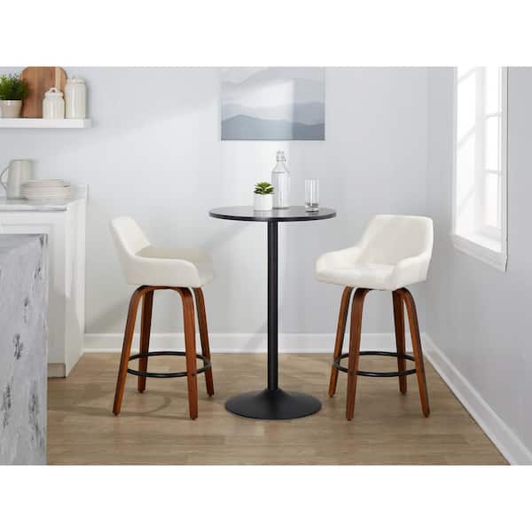 Daniella 25.5 in. White Faux Leather, Walnut Wood and Black Metal Fixed-Height Counter Stool (Set of 2)