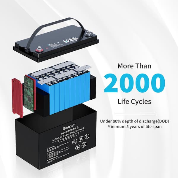 12V 100Ah LiFePO4 Deep Cycle Lithium Battery w/ Built-In Bluetooth BMS 2000  Cycles, Backup Power Perfect for Off-Grid