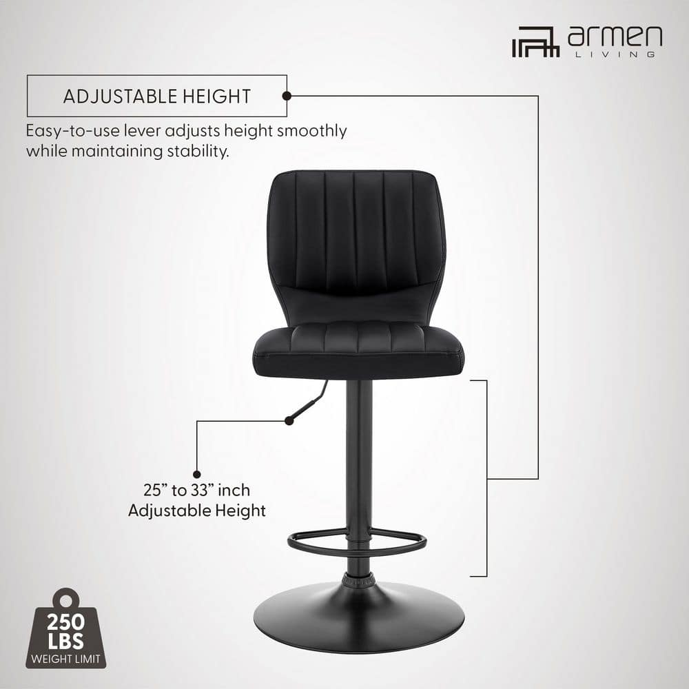 Adjustable Black Metal and Leatherette Swivel Bar Stool