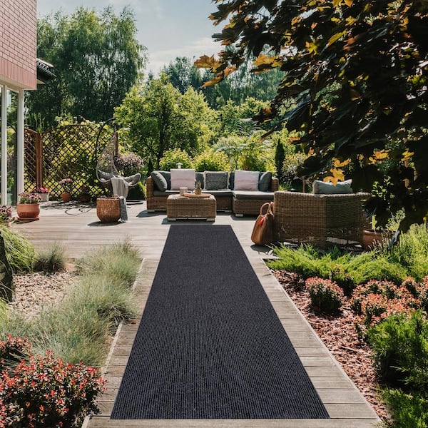 Heavy Duty Solid Black 31 in. W x 2 ft. L Indoor/Outdoor Runner Rug