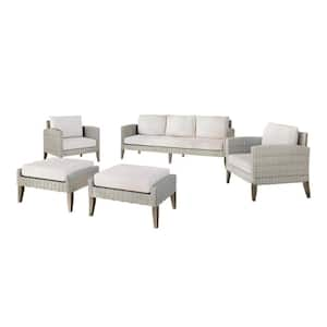 Natural 5-Piece Wooden Patio Conversation Set with Gray Cushions