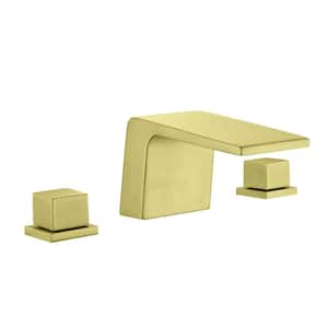 Double-Handle Deck-Mount Roman Tub Faucet without Hand Shower in Brushed Gold