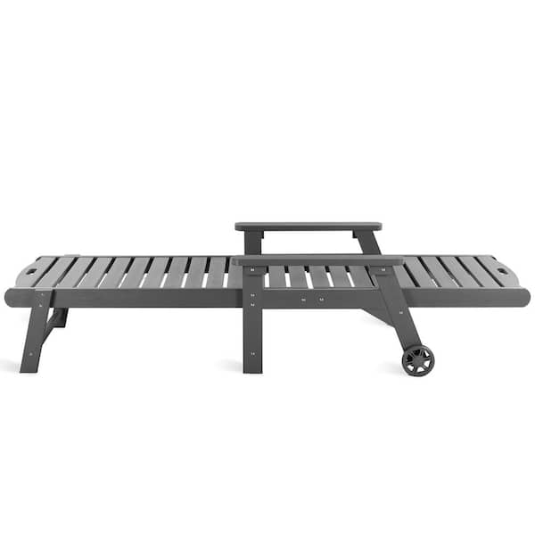 Hampton Dark Gray Plastic Outdoor Chaise Lounge Chair with Adjustable Backrest Pool Lounge Chair and Wheels Set of 3