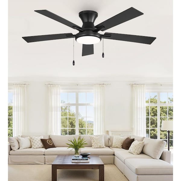 52 In Black Indoor/Outdoor Ceiling Fan with LED Lights Remote Control Low Profile Flush Mount for Living Room Bedroom