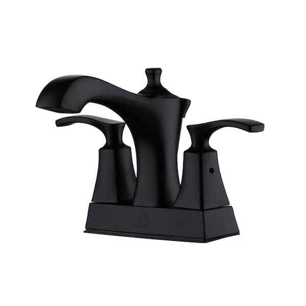 Mondawe 4 in. Centerset Double Handle Mid Arc Bathroom Faucet with Pop-up Drain in Matte Black