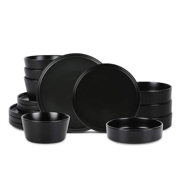 STONE LAIN Celina 32-Piece Black Stoneware Dinnerware Set (Service for 8)