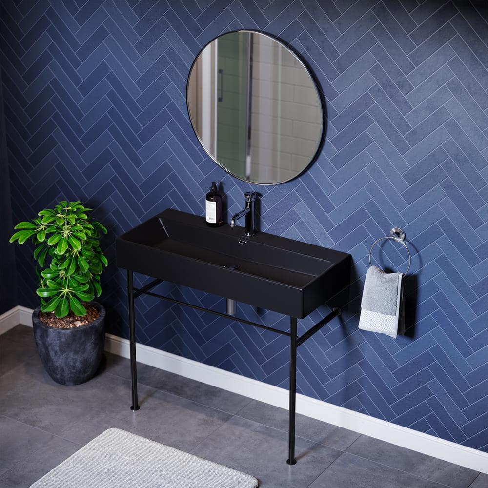 Claire 40 in. Ceramic Matte Black Console Sink Basin Black Legs price history on PriceWatchPro