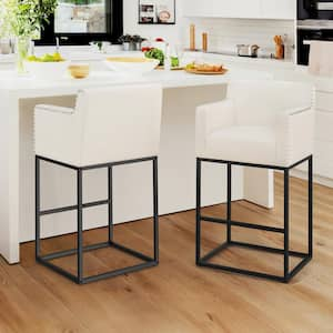 Hampton 30 in. Beige Modern Linen Upholstered Bar Stool Square Metal Frame Counter Height Bar Stool (Set of 2)