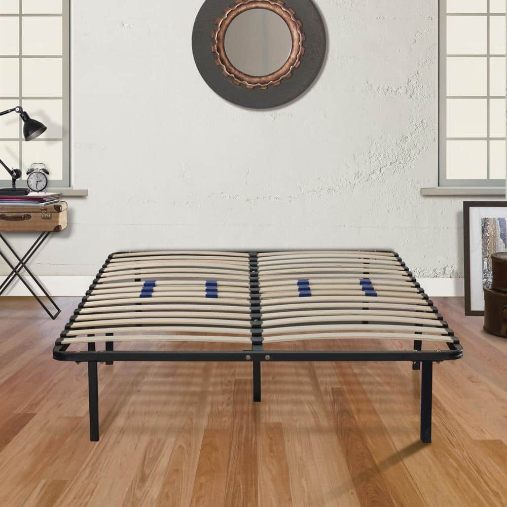 14 in. Queen Metal Platform Bed Frame with Adjustable Lumbar Support, Tool-