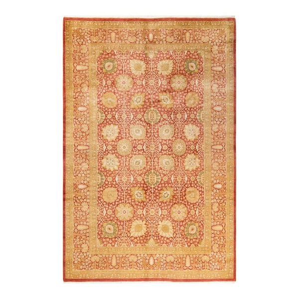 Mogul Orange 6 x 9 Oriental Wool Indoor Area Rug