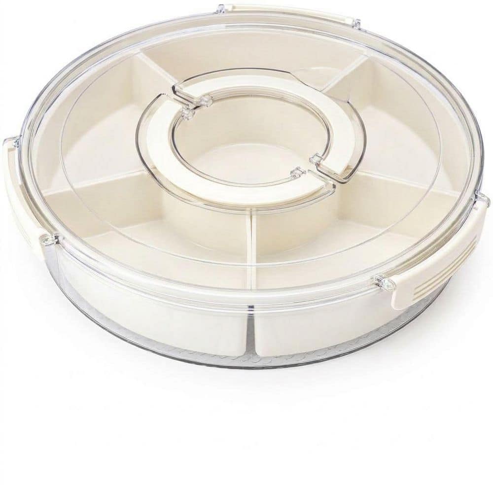 Round Divided Snack Serving Tray with Lid, Handle, Spoon, Fork, 6-Compartment Spinning Container 12.2 in. price history on PriceWatchPro