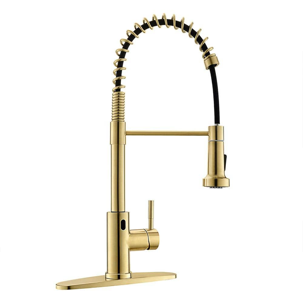 Single Handle Touchless Pull Down Sprayer Kitchen Faucet with Advanced Spray 1 Hole Kitchen Sink Faucets in Brushed Gold -  AIMADI, KI-0032-BG