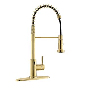 Single Handle Touchless Pull Down Sprayer Kitchen Faucet with Advanced Spray 1 Hole Kitchen Sink Faucets in Brushed Gold