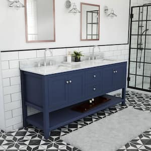 Continuum 72 in. W x 22 in. D x 34 in . H Modern Console Vanity with Rectangular Undermount Sinks inNavy with White Top