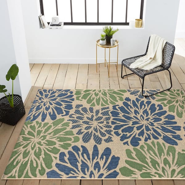 JONATHAN Y Zinnia Modern Navy/Green 9 ft. x 12 ft. Floral