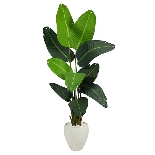 Nearly Natural 5.5 ft. Travelers Palm Artificial Tree in White Planter
