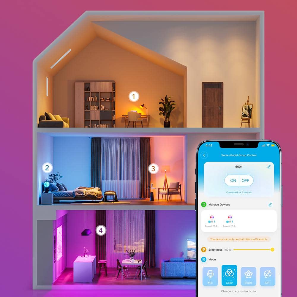 Govee 800LM Multi-Color Frosted Smart LED Bulbs 4-Pack