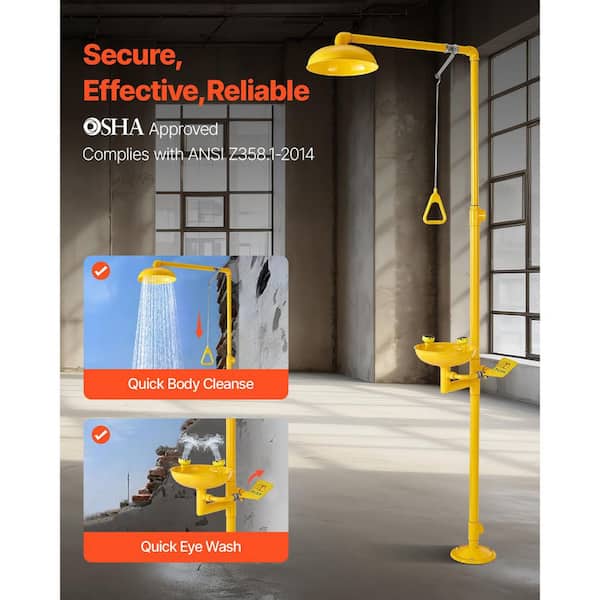 Emergency Shower and Eye Wash Station, 34.25 x 15.75 x 91.73 in. 304 Stainless Steel Combination, OSHA-Compliant
