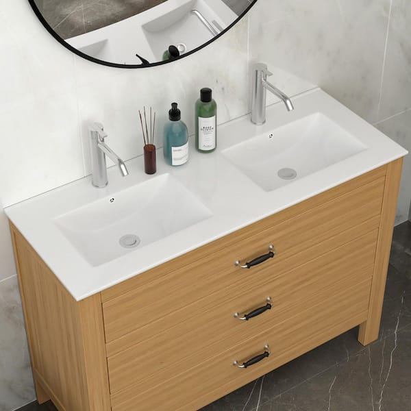 48 in. Drop-in Bathroom Sink in White Ceramic with Double Vanity Top(Sink Only)