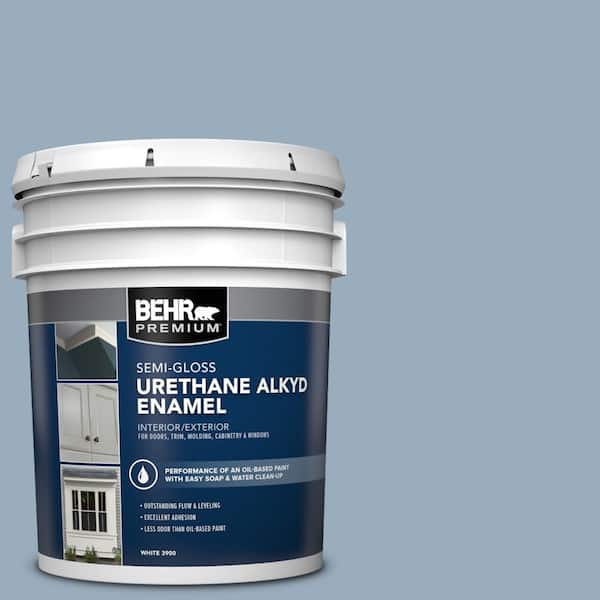 BEHR PREMIUM 5 gal. #S510-3 Ombre Blue Urethane Alkyd Semi-Gloss Enamel Interior/Exterior Paint