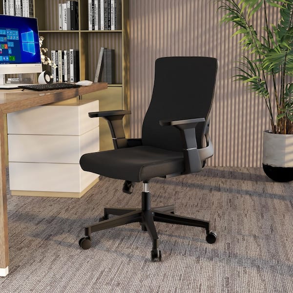 Leisuremod Modern Office Chair Ergonomic Fabric Computer Chair with Swivel and Tilt Brio Series in Black