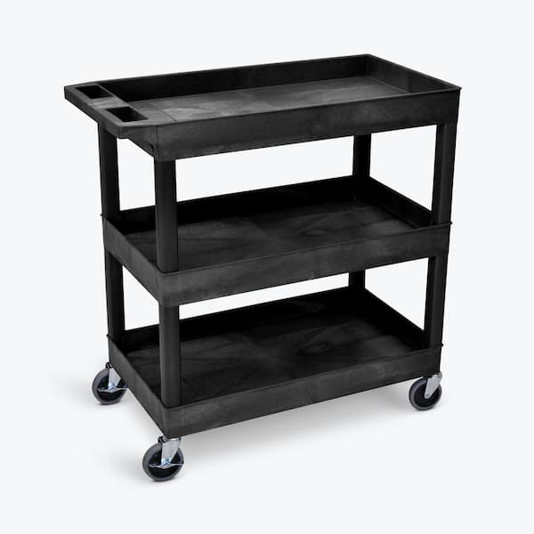 Luxor 18 in x 35 in 3-Shelf Plastic Tub Cart, Black EC111-B - The