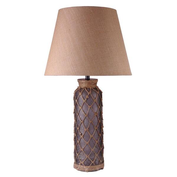 Kenroy Home Bates 15 in. H Aged Blue Glass with Rope Accents Table Lamp
