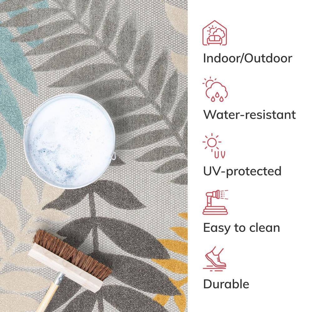 Dorado Mariah Gray Floral High-Low Texture Indoor/Outdoor Runner Rug