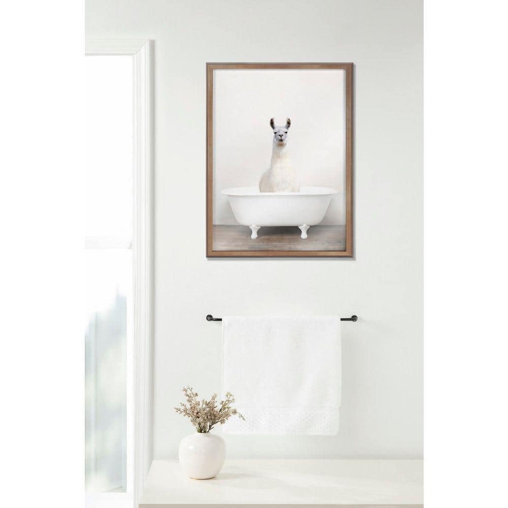 Gold Framed Alpaca in Tub Digital Art Print, 18" x 24"
