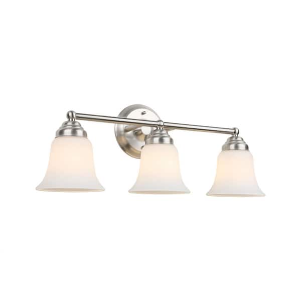 Ashhurst 3-Light Brushed Nickel Classic Traditional Bathroom Vanity Light with Frosted Glass Shades