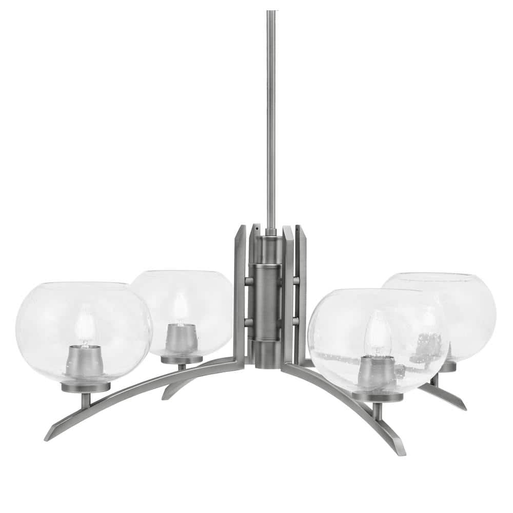 Siena 28.75 in. 4-Light Graphite Chandelier with 7 in. Clear Bubble Glass S