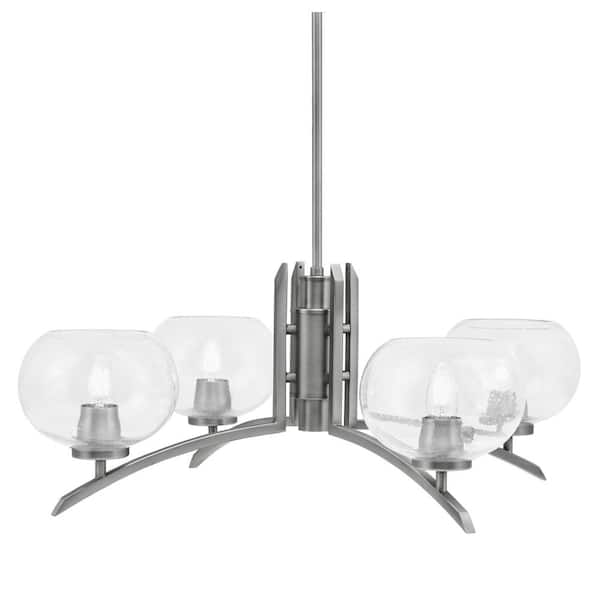 Unbranded Siena 28.75 in. 4-Light Graphite Chandelier with 7 in. Clear Bubble Glass Shade, No Bulbs Included