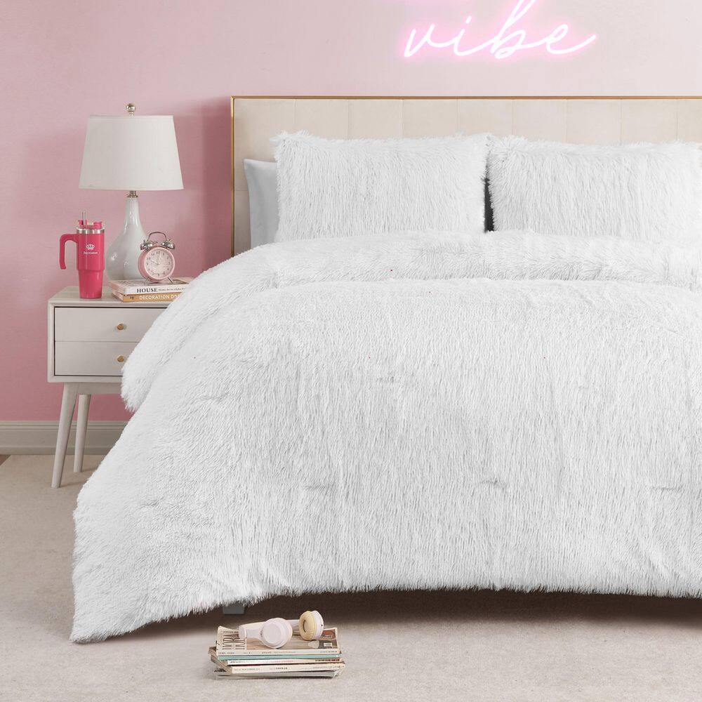 Shaggy 3-Piece White Solid Microfiber Polyester Full/Queen Comforter Set price history on PriceWatchPro