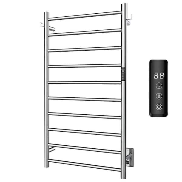 E13 Series 10-Bar Wall-Mounted Hard-Wired Plug-in Electric Heated Towel Warmer Polished Chrome Steel