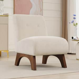 Modern Corduroy Solid Wood Beige Lounge Armless Chair